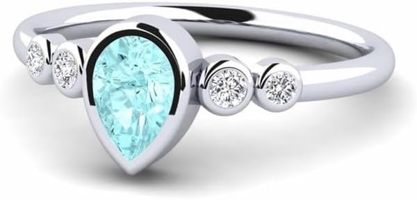 ABHI Pear Cut Aquamarine Solitaire With Accent Wedding Engagement Ring 925 Sterling Silver In 14K White Gold Over Wedding Ring Set for Women's