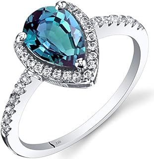 14K White Gold Pear-Shaped Alexandrite Engagement Ring with Topaz Accents for Women – PEORA Color-Changing 1.50-Carat Design (Sizes 5-9)