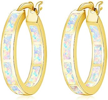 CiNily Sterling Silver/Rose Gold/Yellow Gold Plated Hoop Earrings 20mm,Multicolor Opal Small Hoop Earrings for Women Girls Hypoallergenic Jewelry for Sensitive Ears Gemstone Earrings