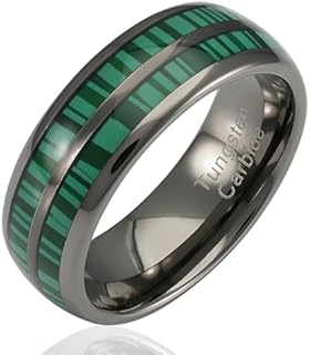 100S JEWELRY Engraved Personalized Gunmetal Tungsten Rings For Men Malachite Inlay Wedding Promise Band Size 6-16