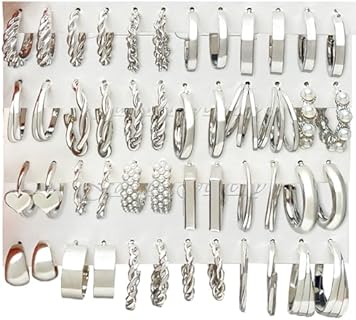 IFKM Chain Hoop Earrings Set with Cubic Zirconia for Women and Girls - 24 Pairs of Gold Hypoallergenic Chunky and Twisted Open Hoops, Ideal for Birthday Parties and Christmas Fashion Gift