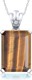 Gem Stone King 925 Sterling Silver Brown Tiger Eye Pendant Necklace For Women (12.05 Cttw, Emerald Cut 18X13MM, with 18 Inch Silver Chain)