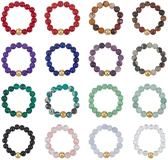 16 PCS Crystal Beaded Rings for Women Natural Faceted Gemstone Rings Set Gemstone Bead Stackable Rings Colorful for Cocktail Beaded Simple Crystal Glass Ring for Wedding New Year Gifts