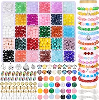 DIYDEC Multicolored Glass Beads Bracelet Making Kit - 671pcs Premium Quality Round Crystal Beads Set, Mixed Shape Charms with Rondelle Spacer Beads for Adults & Kids, Perfect for DIY Jewelry Crafts