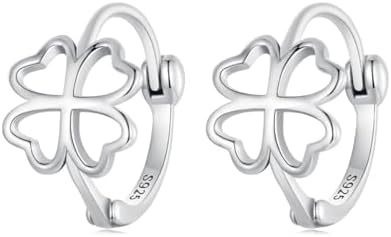 Minimalist Heart Clover Hoop Earrings for Women Girls 925 Sterling Silver Hypoallergenic 4 Leaves Shamrock Flower Small Huggie Hoops Cartilage Earrings Cute Lucky Irish St Patricks Day Birthday