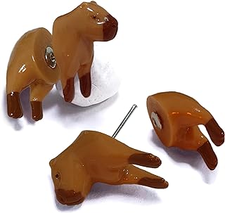 Hand-Painted Alloy & Resin Capybara Earrings, Comfort Fit Push-Back Clip On, Perfect Gift for Women and Girls, Unique Fake Plug Style - Tanjiro Style