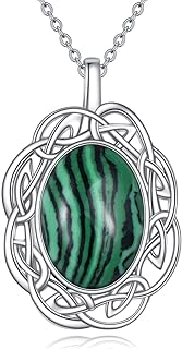 Celtic Trinity Knot Necklace 925 Sterling Silver Moonstone/Moss Agate/Amethyst/Lapis Lazuli/Larimar/Malachite/Peridot/Turquoise Pendant Jewelry Gift for Women Girls Mom Daughter