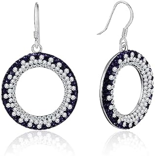 Womens Earrings,White Blue Crystal Hoop Earrings for Women Girls,Rhinestone Hoops Earrings,Medium Sized Sparkly Hoop Earrings,Navy Blue Earrings Dangling Drop,Lightweight Dainty Statement Earrings Preciosa Crystal Earrings Blue Hoop Earrings