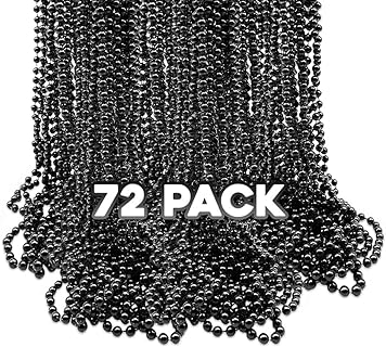 72 Pack Black Metallic Bead Necklace with Round Chain for Mardi Gras and Sporting Events from Windy City Novelties