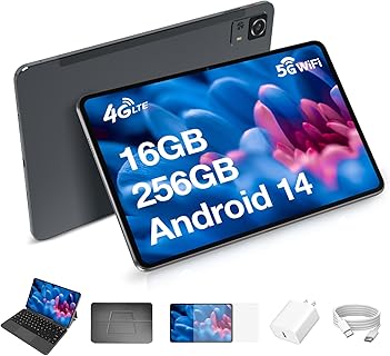 Weelikeit 12 Zoll Tablet mit Tastatur, ideal für Multimedia und Arbeit, 256GB Speicher, schnelle 2GHz CPU, Dual SIM & 5G Verbindungsoptionen. Ideal für Profis und Studenten!