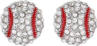 ONLYJUMP Rhinestone Sports Ball Stud Earrings for Women Girls Basketball Volleyball Baseball Soccer Football Rugby Earrings Silver Plated Cubic Zirconia Crystal Stud Player Fan Gifts Souvenirs