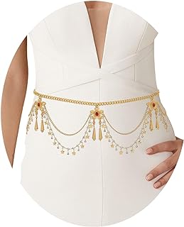 Navoky Gold Layered Alloy Waist Chain with Crystal Butterfly and Bead Bell Charms, Adjustable Women's Accessory
