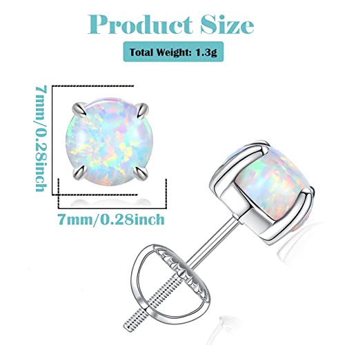 Hypoallergenic Earrings for Women: 925 Sterling Silver Rainbow Moonstone/Opal/Turquoise Screw Back Stud Earrings for Sensitive Ears Small Round Earrings Christmas Mother Day Jewelry Gifts (5mm/7mm)