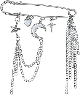 Vintage Tiny Star Moon Brooches Pins Y2K Pins Jewelry Shining Shooting Star Opal Moon Heart Pendant Lapel Pin Women Girls Safty Pin Fashion Clothes Accessories