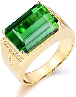 Solid 10K/14K/18K Yellow Gold Ring for Men with Real 2CT Emerald Gemstone and Moissanite Diamonds - Elegant Engagement/Wedding Ring Gift for Boys, Fathers, Uncles, Sons