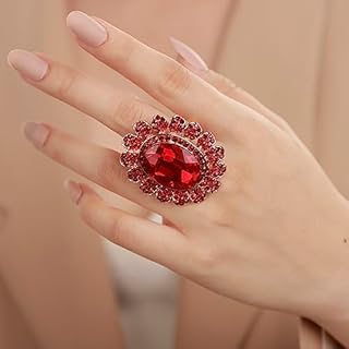 Boho Big Oval Crystal Ring for Women Gold Flower Statement Ring
