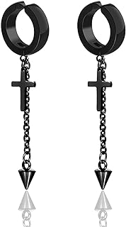 Punk Rock Stainless Steel Cross Ear Clip Earrings Long Chain Drop Dangle Earrings