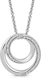 Jewelili Sterling Silver Natural White Round Diamonds Pendant Necklace, 18" Rolo Chain