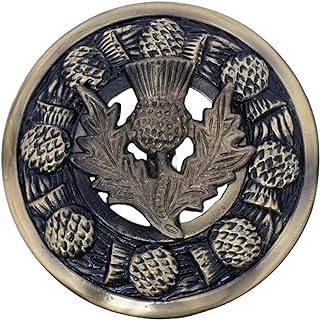 Kilt Emporium Scottish Thistle Kilt Brooch - Fly Plaid Pin in Antique or Chrome Finish, 3" Pewter Brooch for Traditional Highland Attire