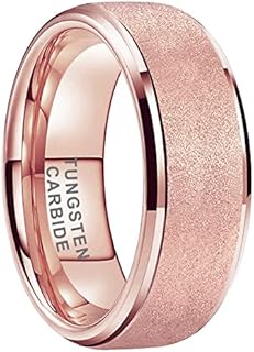 6mm 8mm Black/White/Gold/Rose Gold Tungsten Rings for Men Women Promise Engagement Wedding Bands Sandblasted Finish Stepped Beveled Comfort Fit