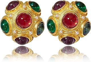 Gold-Shade Resin Stud Earrings with Push-Back Finding, Flower Shape Design for Women - Vintage Brass Jewelry by INNERDIVA