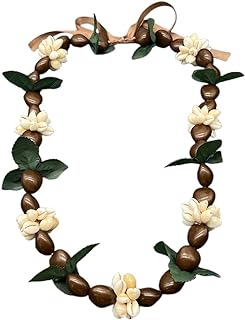 Fuqimanman2020 Hawaiian Graduation Black Kukui Nut Leis Flower Necklace Ribbon Bow Tie Closure Adjustable Acrylic Heart Shell Beads for High School College Graduation Party Accessories