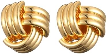 Chunky Gold Knot Drop Earrings for Women and Girls, Copper Metal, Long Geometric Design, Jewelry Gift