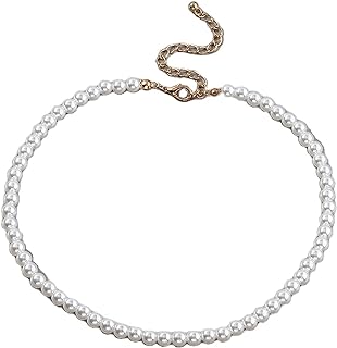Vintage Imitation Pearl Choker with Ball Chain and Bead Design for Unisex, Elegant Handmade Jewelry in Baroque Style