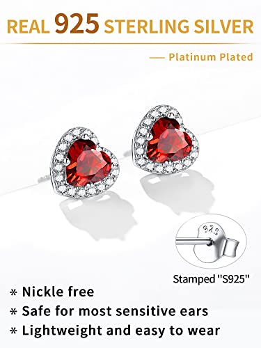 925 Sterling Silver Heart/Round/Pear/Emerald Cut Birthstone Halo Stud Earrings for Women Birthday Jewelry (with Gift Box)