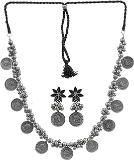 Ethnic Coins Designer Statement Afghani Antique Oxidised Silver Indian Tassel Ghungroo Beads Tribal Gypsy Choker Style Necklace Jewelry Women