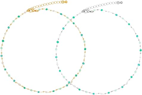 2pc Bohemia Choker Necklace Women Teen Girls Square Green Beaded Necklace Women Matching Jewelry Summer Beach Prom Party Holiday Gifts