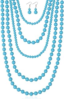 RIAH FASHION Multi Beaded Bubble Statement Necklace - Round Ball Chunky Drape Bib Collar Marbled, 7 Layer Long