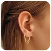 Gold Chain Studs Earrings for Women Trendy: Hypoallergenic 14K Gold Plated Dangle Earrings Dainty Small Long Chain Earring Set Fashion Gold Jewelry for Women Girls Gifts