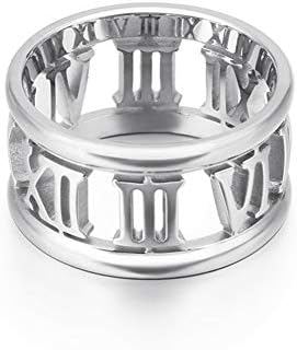 Cut Out Roman Numeral Ring Stainless Steel Openwork Jewelry Wedding Band Gifts for Women