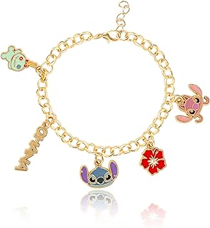 Disney Stitch Charm Bracelet for Women 7"+1", Fashion Jewelry Bracelet with Stitch Charms Official License