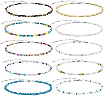 HooAMI Beaded Choker Necklaces for Women Girls Boho Seed Bead Choker Set Beads Chokers Beaded Necklace Handmade Summer Beach Jewelry Gifts for Teen Girls