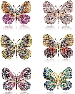 6 PCS Multicolor Rhinestone Crystal Butterfly Brooch Pin Lapel Pin for Women