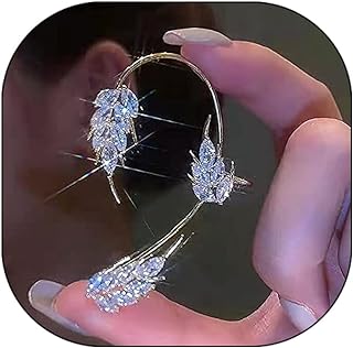 Sparkling Rhinestone Wheat Ear Cuffs 2Pcs Leaf Cartilage Ear Wrap Non-Pierced Fake Earrings Prom Party Festival Accessory for Women Girls