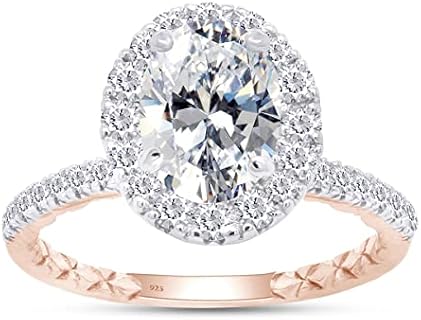 Oval & Round Lab Created Moissanite Diamond Solitaire Halo Engagement Ring In 14K Gold Over Sterling Silver Jewelry For Women (G-H Color, 1.90 Carat), Mother's Day Gift For Her