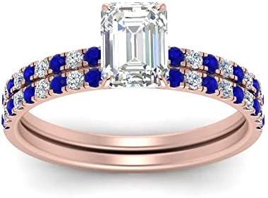 Half Way Hidden Halo Sapphire Engagement Ring, Rose Gold Plated with Created Sapphire - Emerald Design - US Size 4-12 Customizable