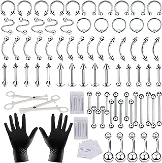 Nafaboig 94PCS All-in-One Body Piercing Kit with Surgical Steel Jewelry, Piercing Tools and Needles(14G 16G), Ideal for Nose Stud and Septum Piercing