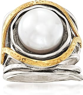 Elegant Ross-Simons Amber Gemstone Pearl Nose Ring in Yellow Gold and Sterling Silver for Women, Openwork Design