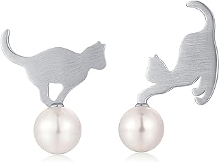 Exquisite 18K White Gold Plated Pearl Stud Earrings with Push Back Design, 925 Sterling Silver Construction, Perfect Jewelry Gift for Women and Girls by Jiahanzb