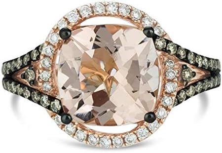 14K Rose Gold Oval Halo Engagement Ring with Pink Cushion Cut Morganite and White/Chocolate Diamond Detailing - Ideal for Proposal, Anniversary or Birthday Gift for Her - Size 7