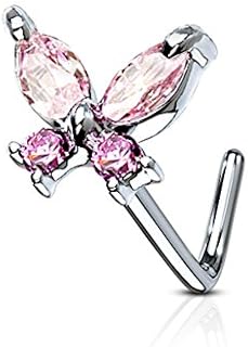 FIFTH CUE 20G CZ Butterfly 316L Surgical Steel L Bend Stud Nose Ring