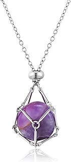 Plikin Crystal Holder Pendant Necklace Silver Chain Purple Crystal Stone Cage Holder Necklace For Women