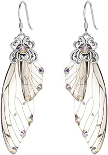 BriLove Butterfly Wing Hook Earrings Elegant Crystal Insect Dragonfly Drop Dangle Earrings for Women Girls Jewelry