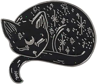 Black Enamel Color Magic Cat Safe Lapel Pin and Brooch On Halloween (silver)