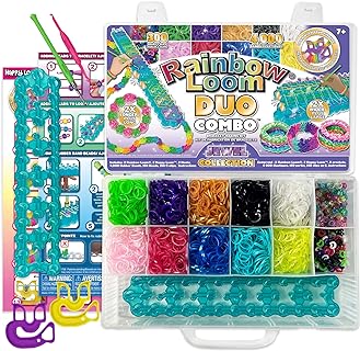 Rainbow Loom Duo Combo - Multi-colored Jewel Bead Bracelet Crafting Kit for Kids 7+ Featuring Extended Design Options, Organizer Case, and Jewel Rubber Bands - Expandable for Group Fun