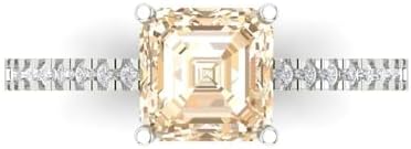 Clara Pucci 18K White Gold 1.66ct Cushion Cut Morganite Engagement Ring With Cluster Design - Ring Size 3.5 With Engraving